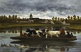 Xavier De Cock - Overtocht van het veer op de Leie te Latem西方高清现代人物油画国外油画大师人物油画作品
