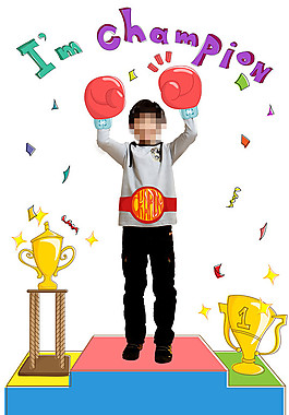 拳击手男孩和奖杯