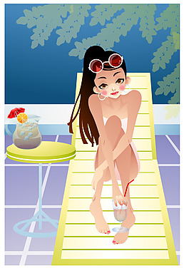 性感美女穿比基尼晒日光浴