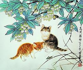 花间戏猫图片