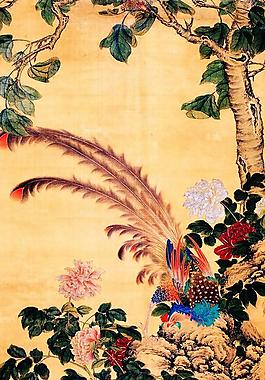 动物 凤凰 植物 牡丹花 免费素材美丽凤凰牡丹花装饰画