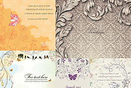 复古线条花纹花朵矢量素材