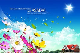 蓝天下美丽的格桑花