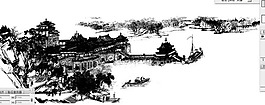 古典清明上河图黑白稿矢量素材
