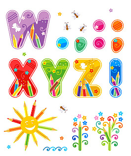 卡通图案装饰的英文字母矢量素材