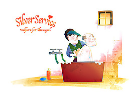 服务员洗盘子插画素材