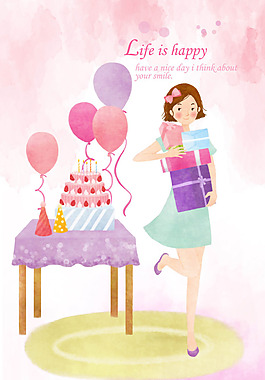 过生日的时尚女孩字插画