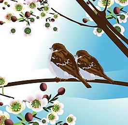 春天两只可爱的小鸟矢量素材