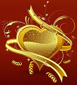 一款金色心形情人节海报矢量素材