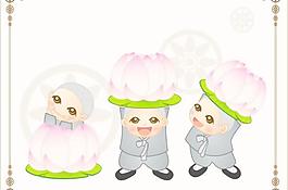 可爱卡通莲花小和尚矢量素材