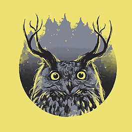 印花矢量图 艺术效果 水彩 动物 猫头鹰 免费素材