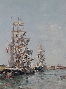 轮船靠岸油画