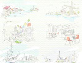 卡通线条城市风景