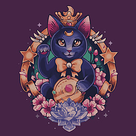 印花失量图 动物 猫 植物 花朵 免费素材