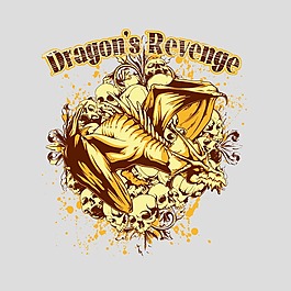 印花矢量图 复古风 骷髅 动物 恐龙 免费素材