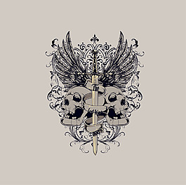 位图 psd 骷髅 翅膀 花纹 免费素材