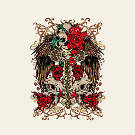 印花矢量图 骷髅 生活元素 翅膀 花纹 免费素材