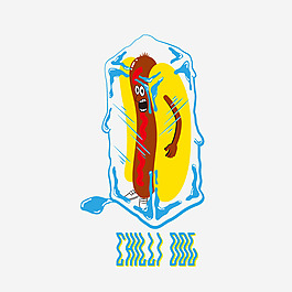 印花矢量图 卡通 卡通静物 热狗 文字 免费素材