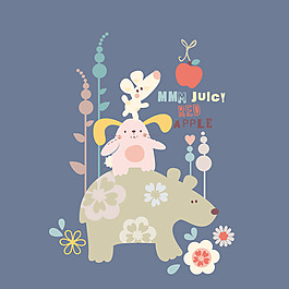 印花矢量图 卡通 卡通动物 熊 老鼠 免费素材