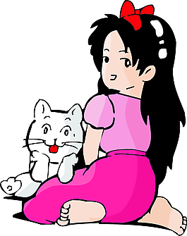 开心的女孩跟小猫