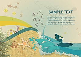 在老式的夏季背景矢量插画冲浪