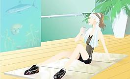 美女健身美体矢量图-健美操31