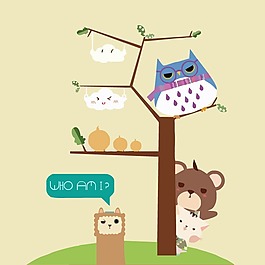 印花矢量图 卡通 卡通动物 熊 猫头鹰 免费素材