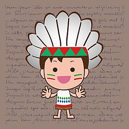 印花矢量图 人物图案 孩童 印第安人 文字 免费素材