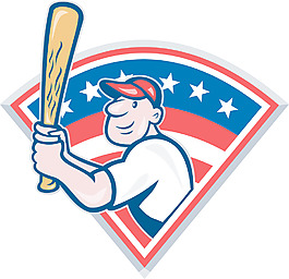 美国棒球运动员击球的卡通