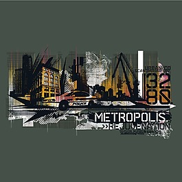 印花矢量图 街头潮流 房子 车 红绿灯 免费素材