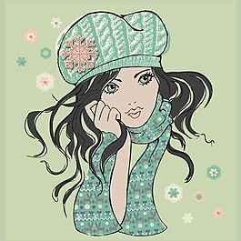 花矢量图 T恤图案 贴布 人物 女孩 免费素材