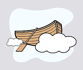 老船木浮于云矢量卡通插画