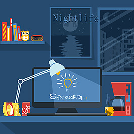 夜色中的办公桌