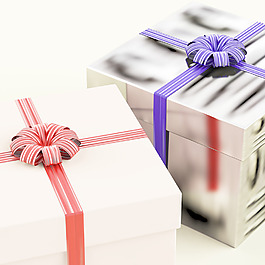 两个礼品盒的蓝色和红色的丝带为他和她的礼物