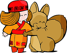 松鼠抱着小女孩