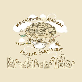 印花矢量图 T恤图案 图文结合 热气球 植物 免费素材