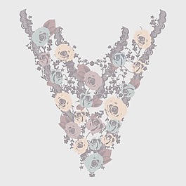 印花矢量图 T恤图案 领边 绣花 植物 免费素材