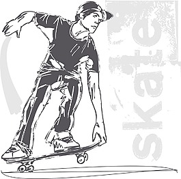 滑板男孩矢量插画草图