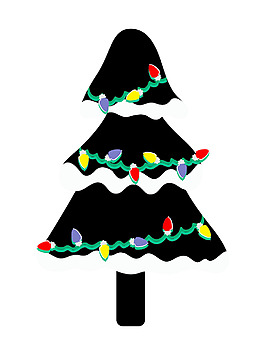 雪的黑色圣诞树彩灯