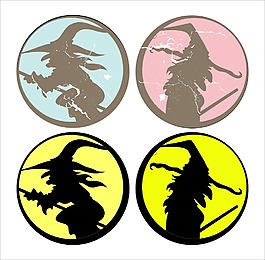 套万圣节女巫剪影矢量