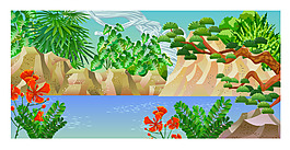 生态山水湖泊景观插画