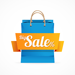 蓝色购物手提袋大促矢量素材