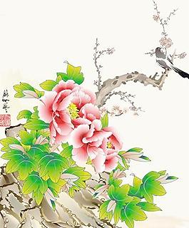 通过细腻的笔法，密切关注细节特征的中国传统工笔画风格的花鸟画矢量