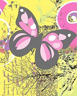 彩蝶与枯树潮流背景矢量素材