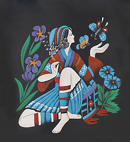 民族风 女孩 男孩 免费素材印花矢量图 人物 女孩 民族风 民族图案