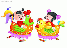 两童娃舞鸡图片