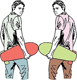 滑板男孩矢量插画草图