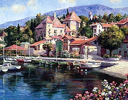 湖光水色油画