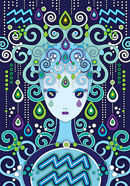 位图 卡通 十二星座 水瓶座 女孩 免费素材