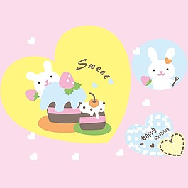 印花矢量图 可爱卡通 蛋糕 兔子 英文 免费素材